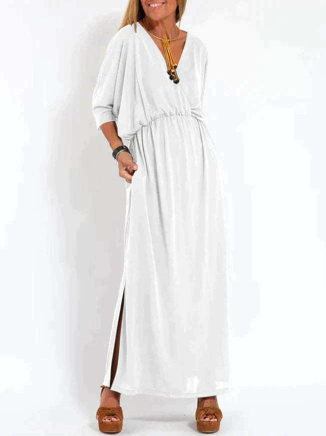 Nina | Zwarte elegante maxi-jurk in de kleur Wit voor dames in stijl ideaal voor de herfst.