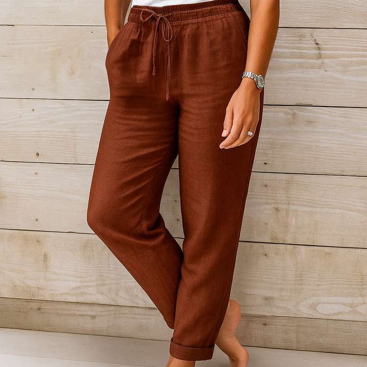 Luxe linnen damesbroek - ideaal voor een trendy en comfortabele look. Gemaakt van hoogwaardige linnen stof met een moderne snit voor tijdloze elegantie.