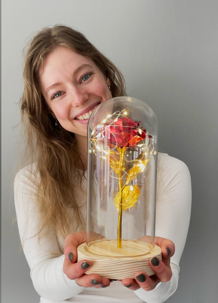 Roos | Gouden kleur roos in glas