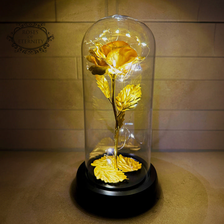 Roos | Gouden kleur roos in glas