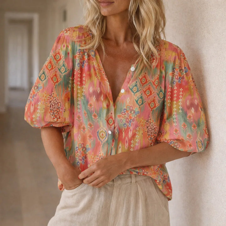 Blouse met Ikat print