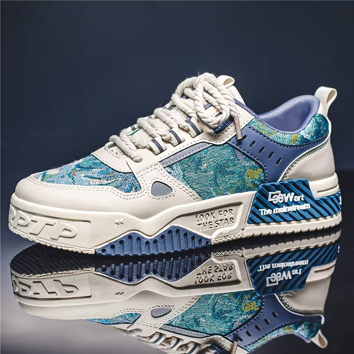 Finn | Kunst geïnspireerde blauw-witte herenschoenen