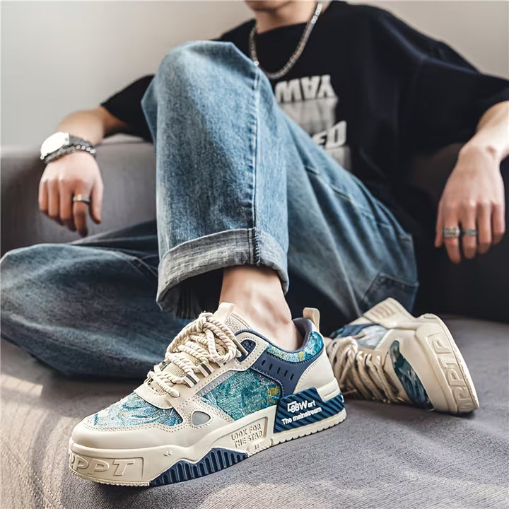 Finn | Kunst geïnspireerde blauw-witte herenschoenen