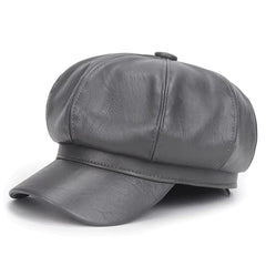 Sophie | Stijlvolle leren baret in de kleur Grijs voor dames in stijl ideaal voor de winter