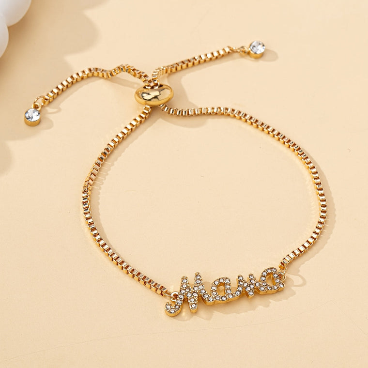 Mooie Mama Letter Bedelarmband met Nepdiamanten