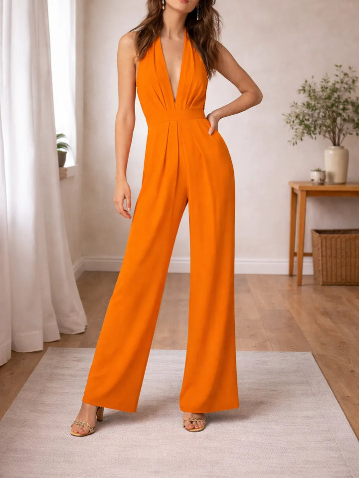 Jumpsuit met halter en wijde pijpen