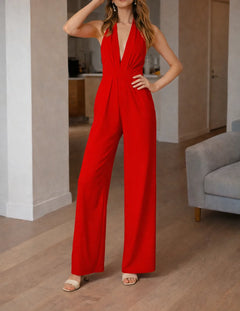 Jumpsuit met halter en wijde pijpen