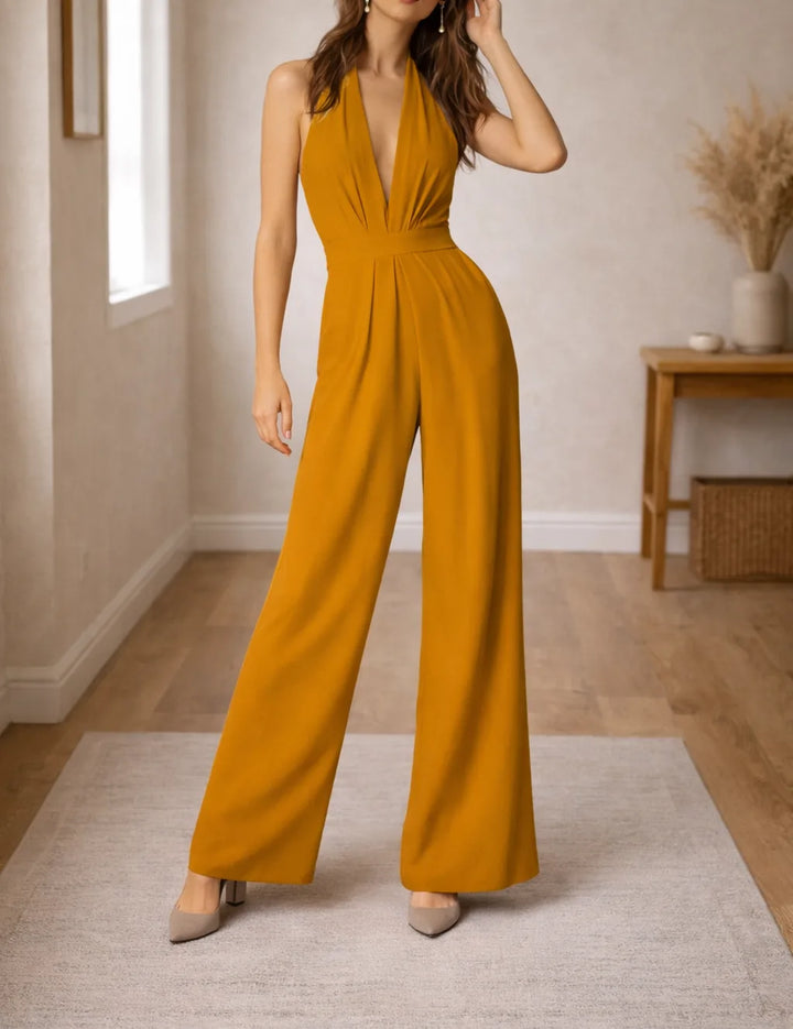 Jumpsuit met halter en wijde pijpen