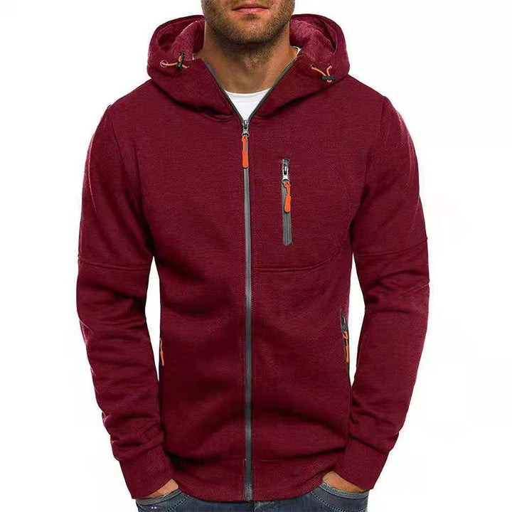 Tommy | Heren wollen hoodie met rits in de kleur Wijnrood voor heren in Lounge stijl geschikt voor alle seizoenen.