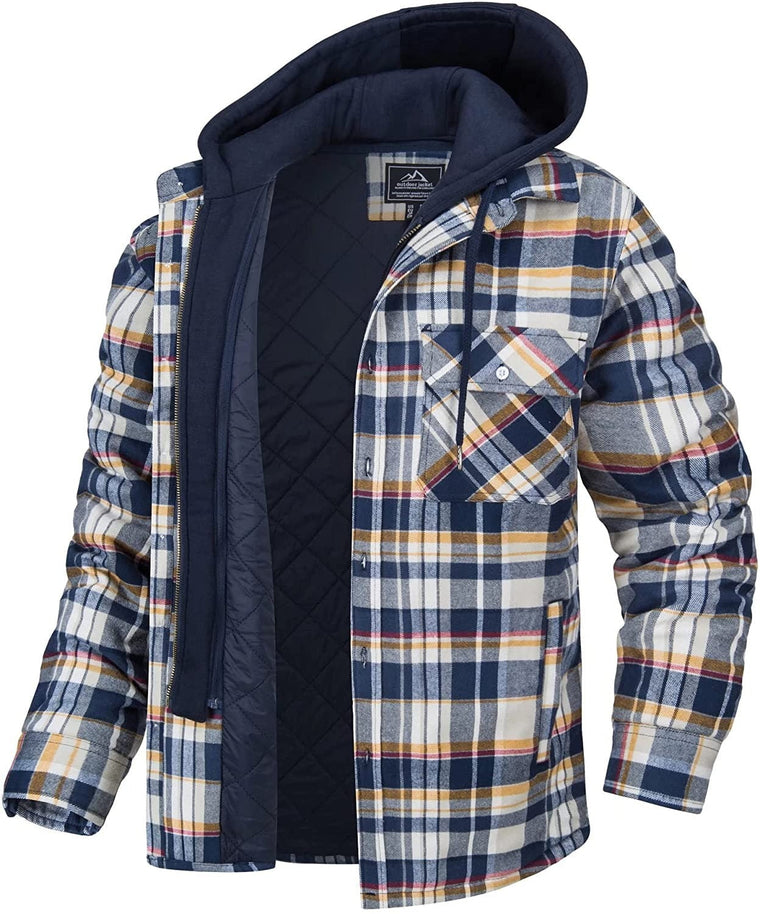 Tommy Jas | Geruit heren vest met capuchon en warme voering in de kleur Geel/Blauw voor heren in stijl ideaal voor de herfst.
