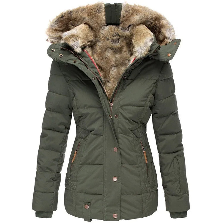 Tommy | jasje voor dames met kraag en bont in de kleur Groen voor dames in stijl ideaal voor de winter