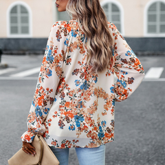 Yra | Zomer Bloemenprint Blouse in de kleur Beige voor in stijl ideaal voor de lente.