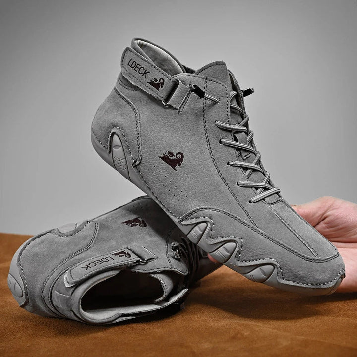 Decks | Ultra-comfortabele antislip blotevoetschoen van echt leer (Unisex) in de kleur Grijs voor dames in stijl geschikt voor alle seizoenen.