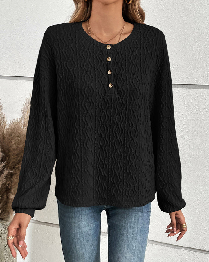 Effen topje met knopen in de kleur Grijs voor dames in stijl ideaal voor de herfst.