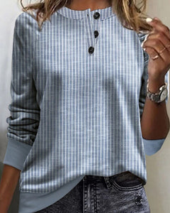 Gestreepte Trui met ronde hals in de kleur Blauw voor dames in stijl ideaal voor de herfst.