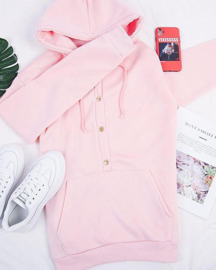 Leyla | Relaxte hoodie met trekkoorden in de kleur Roze voor dames in Lounge stijl ideaal voor de herfst.