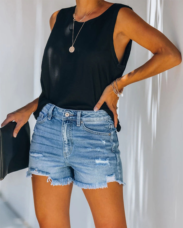 Mid-rise gescheurde denim shorts in de kleur Blauw voor dames in Heritage stijl ideaal voor de herfst.