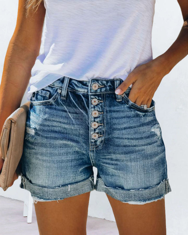 Mid-rise jeansshorts in de kleur Blauw voor dames in stijl ideaal voor de lente.