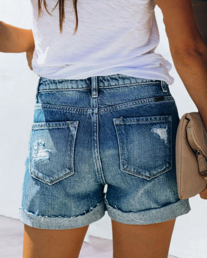 Mid-rise jeansshorts in de kleur Blauw voor dames in stijl ideaal voor de lente.