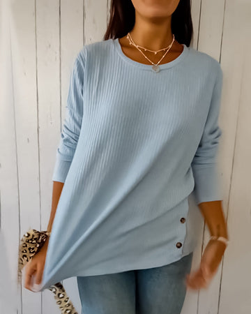 Top met lange mouwen en ronde hals in de kleur Blauw voor dames in stijl ideaal voor de herfst.